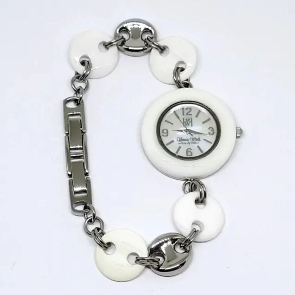 Victoria Wieck Beverly Hills White Onyx Link Quartz Womens Watch Mother of Pearl